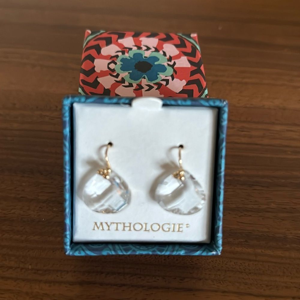 Mythologie clear faceted broad teardrop faux crystal pierced earrings New w/ tag